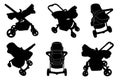 Set of different baby strollers Royalty Free Stock Photo