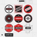 Set of 9 different badges/labels in draft style