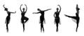 Set of different ballet poses. Black and white traces isolated o