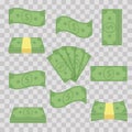 Set different banknotes money. Stack bills, finance heap cash - flat vector illustration. Currency objects on a Royalty Free Stock Photo