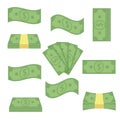 Set different banknotes money. Stack bills, finance heap cash - flat vector illustration. Currency objects on a