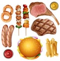 Set of different barbecue food