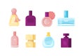 Set of different beautiful perfume bottles. Flat vector illustration Royalty Free Stock Photo