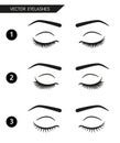 Set of different beautiful vector eyelashes and eyebrows. Closed eyes simple illustration