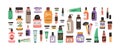 Set of different beauty cosmetic products for body, hair and skin care. Bundle of organic cosmetics and makeup items in