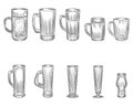 Set of different beer glass and mugs. Beer cup silhouette. Glass or alcohol drink Royalty Free Stock Photo