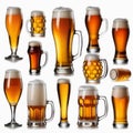 Set of different beer glasses isolated on white background. Vector illustration Royalty Free Stock Photo