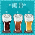 Set of different beer in handmade cartoon style