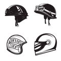 Set of different biker helmets isolated on white background. Des Royalty Free Stock Photo