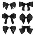 Set of different black bows for decoration. Vector for decorating gifts, banners, flyers, postcards.