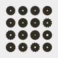 Set of different black silhouettes of circular saw blades. vector illustration