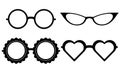 Set of different black silhouettes of glasses. Unusual sun protection and optical instruments. Vector element