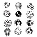 Black sport balls set silhouettes Royalty Free Stock Photo