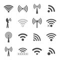 set of different black vector wifi icons, concept of communication and remote access