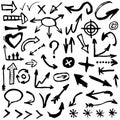 Set with different black watercolor symbols, objects. Hand drawn illustration, vector elements