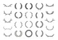 Set of different black and white silhouette laurel foliate, wheat and olive wreaths depicting an award, achievement, heraldry,