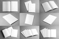 Set of different blank brochures on grey background. Royalty Free Stock Photo