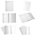 Set of different blank brochures on white background.
