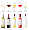 Set with different blank wine bottles and glasses Royalty Free Stock Photo