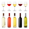 Set with different blank wine bottles and glasses Royalty Free Stock Photo