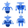 Set of different blue cute robots. Vector illustration.