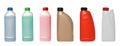 Set with different bottles of cleaning products on white background, banner design. Household chemicals Royalty Free Stock Photo