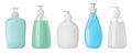 Set with different bottles of liquid soap on white background. Banner design Royalty Free Stock Photo