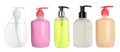 Set with different bottles of liquid soap on white background. Banner design Royalty Free Stock Photo