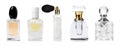 Set with different bottles of perfume on background, banner design Royalty Free Stock Photo