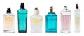 Set with different bottles of perfume on white background. Banner design Royalty Free Stock Photo