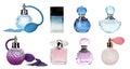 Set with different bottles of perfume on background Royalty Free Stock Photo