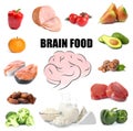 Set with different brain food on background