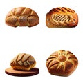 Set of different breads isolated on white background. Generative AI