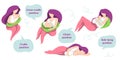 Set of different breastfeeding poses, including cradle, cross-cradle, side-lying and clutch.