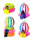 Set of different bright beach accessories for swimming Royalty Free Stock Photo