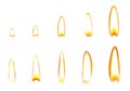 Set of different bright candle flames on white