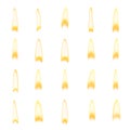 Set of different bright candle flames on white