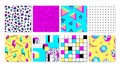 Set of different bright 90s vibrant seamless pattern vector graphic illustration