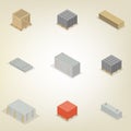 Set of different building materials in 3D, vector illustration.