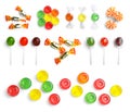 Set with different candies on white background