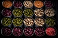 A set of different canned beans in tins Royalty Free Stock Photo