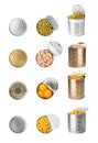 Set of different canned food on background Royalty Free Stock Photo