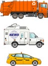 Set of different cars: garbage truck, taxi car and Royalty Free Stock Photo