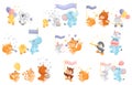 Set of different cartoon animals with musical instruments at the parade. Vector illustration on a white background. Royalty Free Stock Photo