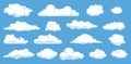Set of different cartoon clouds isolated on blue sky Royalty Free Stock Photo