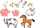 Set of different cartoon farm animals on white background Royalty Free Stock Photo
