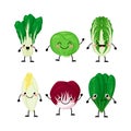 Set of different cartoon green salat leaves characters Royalty Free Stock Photo