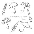 Set of different cartoon umbrellas. Royalty Free Stock Photo