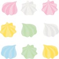 Set of different cartoon varicolored meringues. Zephyr. Dessert. Vector illustration.