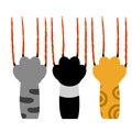 Set of different cat paws with claws and bloody scratch mark